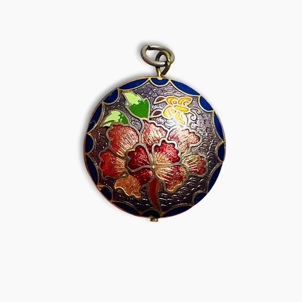 Vintage Cloisonne Enamel Pendant Plum Blossom Chinese Asian Lot Two Butterfly